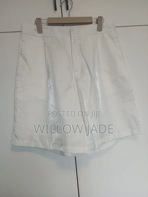 White High-Waist Satin Dress Shorts - Size 10 - 1