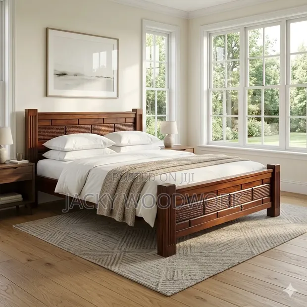 Brand New Solid Hardwood Bed Frame with Luxury Carvings - 1