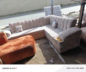L-Shaped 6-Seater Sofa with Corduroy Material