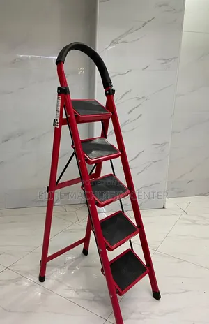 Red 5-Step Folding Steel Ladder