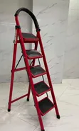 Red 5-Step Folding Steel Ladder - 2