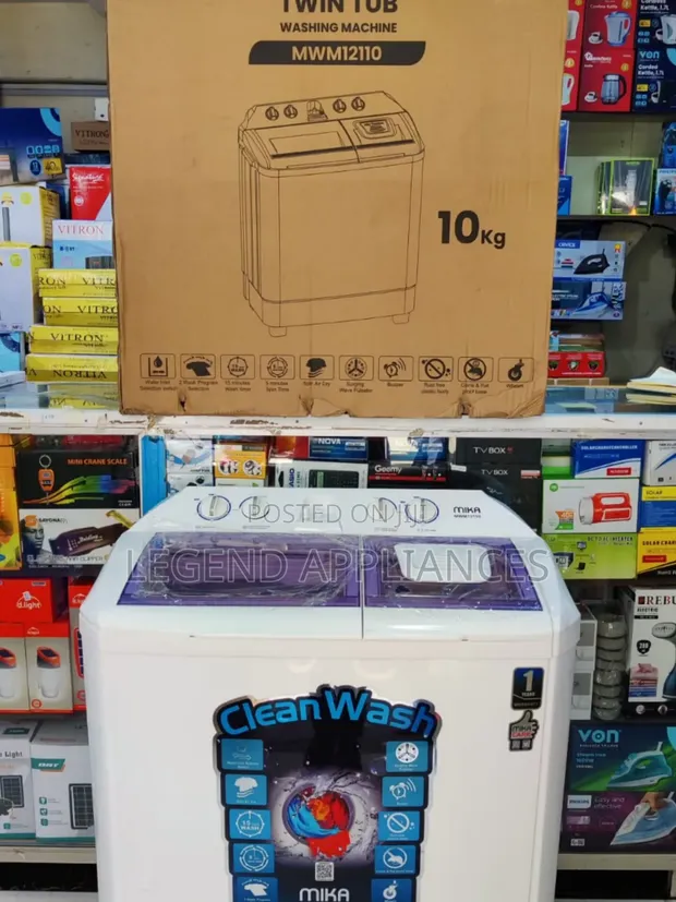Mika 10kg Semi-Automatic Twin Tub Washing Machine, Nyeupe - 1