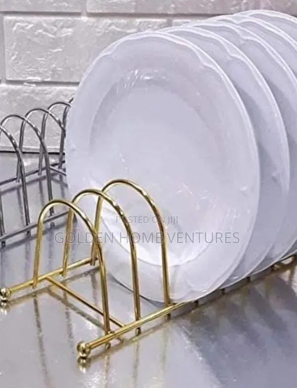 Metallic Gold 7 Slot Plate Holder Dish Drying Organizer - 1