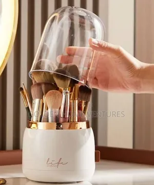 Kifaa cha Kuhifadhi Brashi za Makeup Kinachozunguka 360 chenye Jalada Lisilopitisha Vumbi