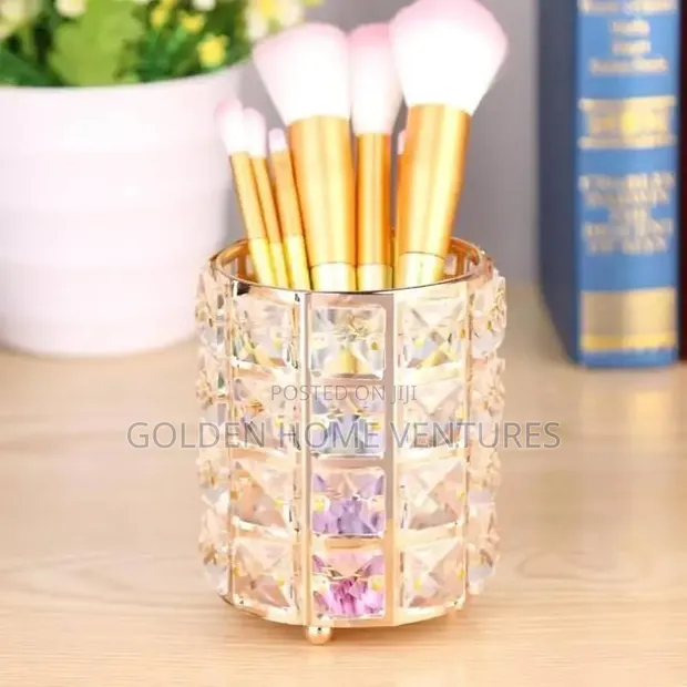 Sparkling Golden Cylinder Makeup Brush Holder Organizer - 1