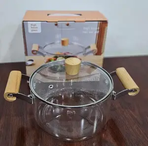 2 Wooden Handle High Boron Glass Cookware 2.5L