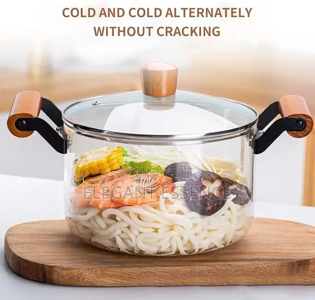 3.5L Borosilicate Glass Cooking Pot with Wooden Handle - 1