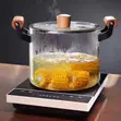 3.5L Borosilicate Glass Cooking Pot with Wooden Handle - 3
