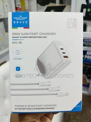 Brave 65W GaN Fast Charger 3-Port (USB-C/USB-A) - White