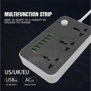 Chaja ya Haraka ya USB 6-Port + Soketi Mahiri ya AC ya Port 3