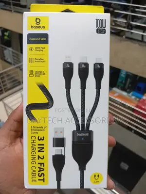 Baseus Flash Series 2 Kebo ya Kuchaji Haraka 3-in-1 (100W, 1.2m)