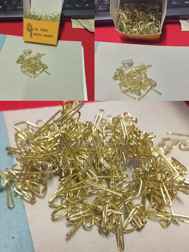 Drapery Curtain Hooks - Metal, Gold (100 Pcs) - 1