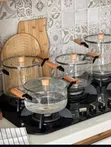 3.5L Sufuria ya Kioo yenye Vifundo vya Mbao - 2