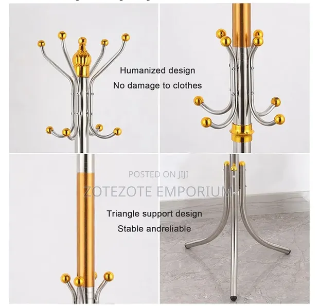 Stainless Steel Standing Coat Rack - 16 Hooks - 1