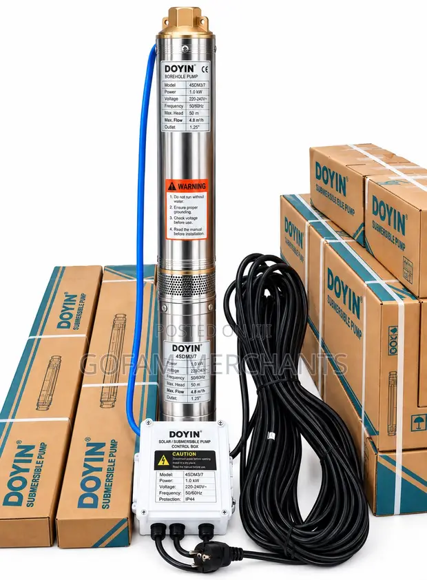Doyin 0.5Hp AC Submersible Water Pump, 50M Head, 1.25" Outlet - 1