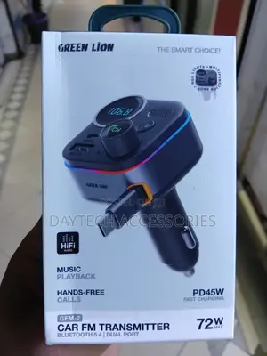 Green Lion GFM-2 Car FM Transmitter Charger 72W - Nyeusi