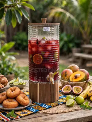 5L Fluted Glass Drink Dispenser na Msingi wa Mbao