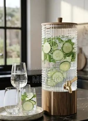 Premium 5L Glass Beverage Dispenser with Wooden Accents