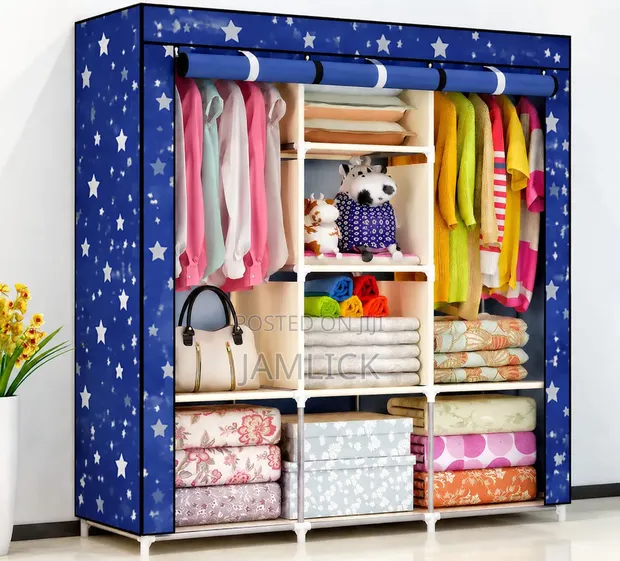 Improved Quality Portable Wooden Wardrobe - 3 Column - 1