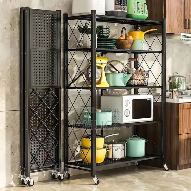 5-Tier Collapsible Kitchen Rack with Wheels - 1