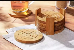 6 Piece Round Bamboo Coaster Set