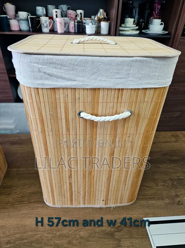 Large Rectangular Bamboo Laundry Basket | 57x41cm - 1