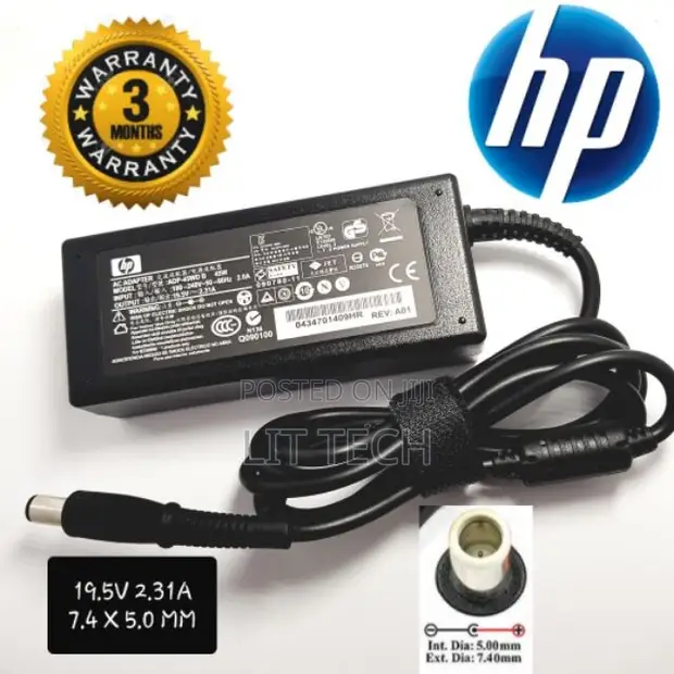 HP 45W Laptop AC Adapter (19.5V 2.31A) - 7.4x5.0mm Big Pin - 1