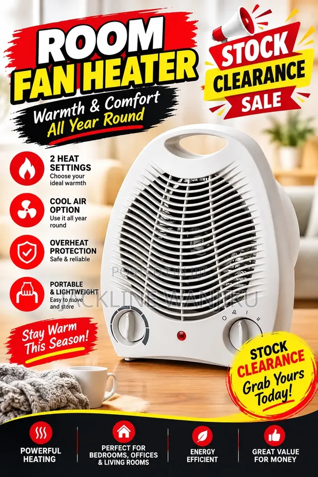 Room Fan Heater - 2 Heat Settings - 1
