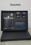 Black Leather Whiskey Flask Gift Set - 2