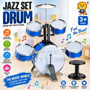 Kids Jazz Drum Set with Stool - Musical Instrument for Ages 3+