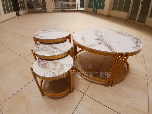Seti ya Meza za Marumaru za Mviringo za Premium 4pcs - 1