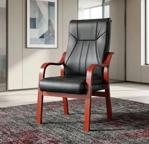 Kiti cha Wageni cha Ngozi na Fremu ya Mahogany, Mkono wa Kati - 1