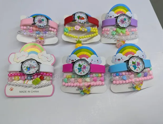 Kids Watch & Bracelet Gift Set - Rainbow, Unicorn, Butterfly Designs - 1