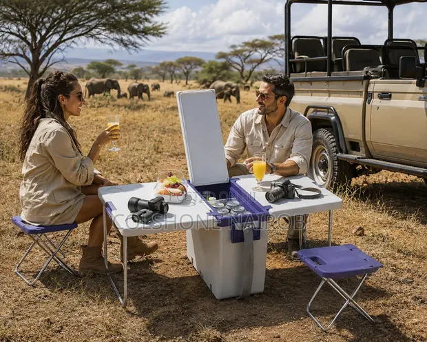 Portable Folding Camping Table with Cooler & Stools - 1