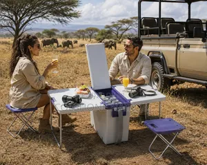 Portable Folding Camping Table with Cooler & Stools