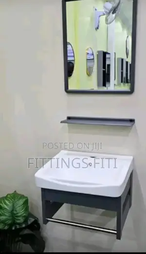 Kabati la Vanity la Bafuni Nyeupe na Beseni & Kioo