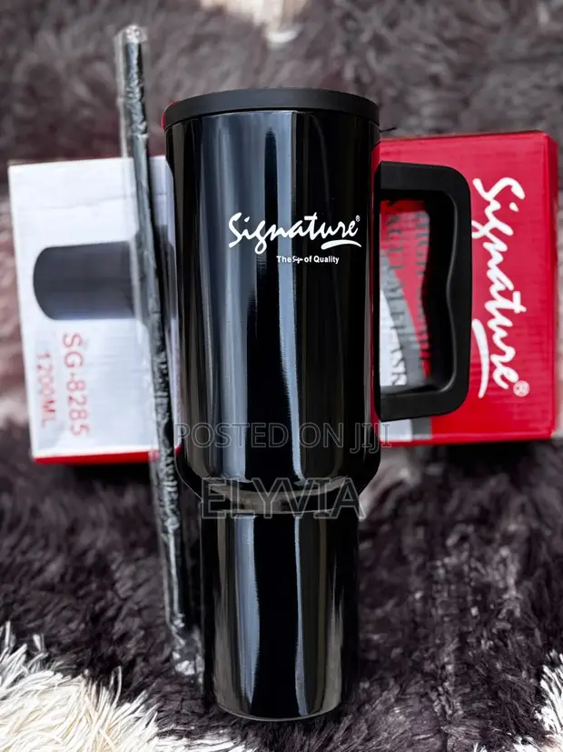 Signature High Grade Vacuum Flask Travel Mug 1200ml Nyeusi - 1