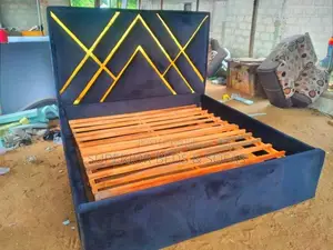 Chester Bed 5x6 Navy Blue with Gold Trim