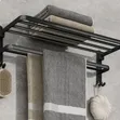 Black Bathroom Towel Rack with Shelf - Wall Mounted - 1