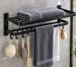 Black Bathroom Towel Rack with Shelf - Wall Mounted - 2