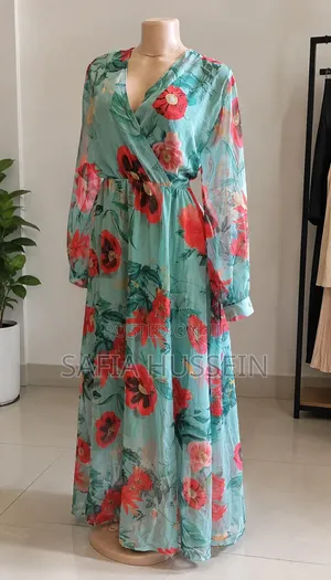 The Lori Dress - Turquoise Coral Floral Long Sleeve Maxi Dress