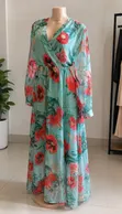 The Lori Dress - Turquoise Coral Floral Long Sleeve Maxi Dress - 1