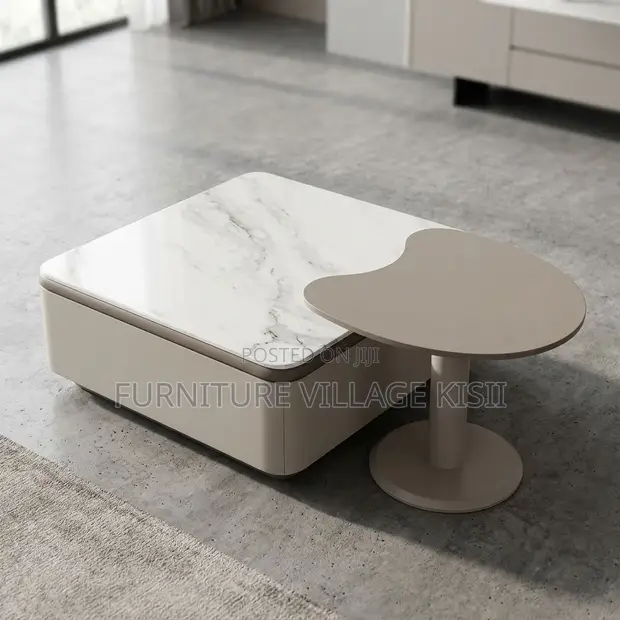 Modern 2-Piece Coffee Table - White Marble/Stone Top - 1