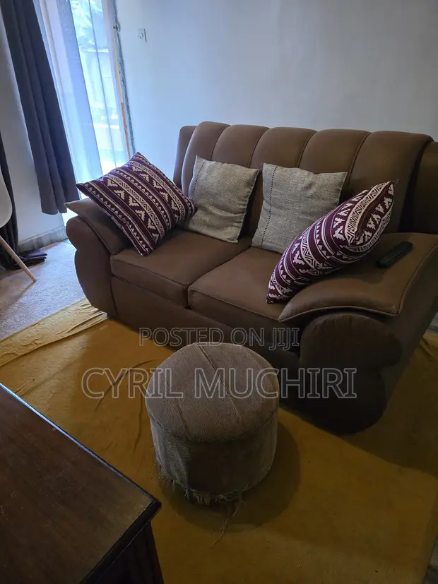 Sofa ya 2 Seater - Brown Faux Fabric - 1