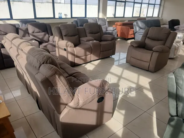 Brand New 6-Seater Fabric Recliner Sofa - Brown - 1