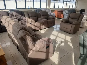 Brand New 6-Seater Fabric Recliner Sofa - Brown