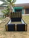 4x6 Black Panel Chester Bed with Gold Accents - 1