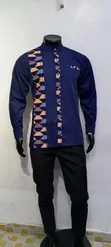 Shati za Kiafrika za Navy Blue Ankara kwa Wanaume - 1