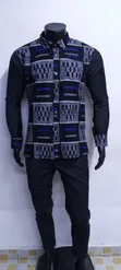 Nguo za Kiume za Ankara za Kawaida - Nyeusi na Bluu - 3