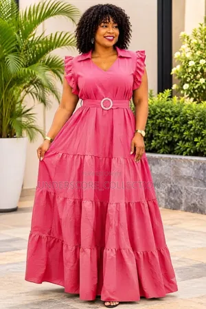 Mavazi Marefu ya Wanawake Plus Size Yenye Kola na Mkanda